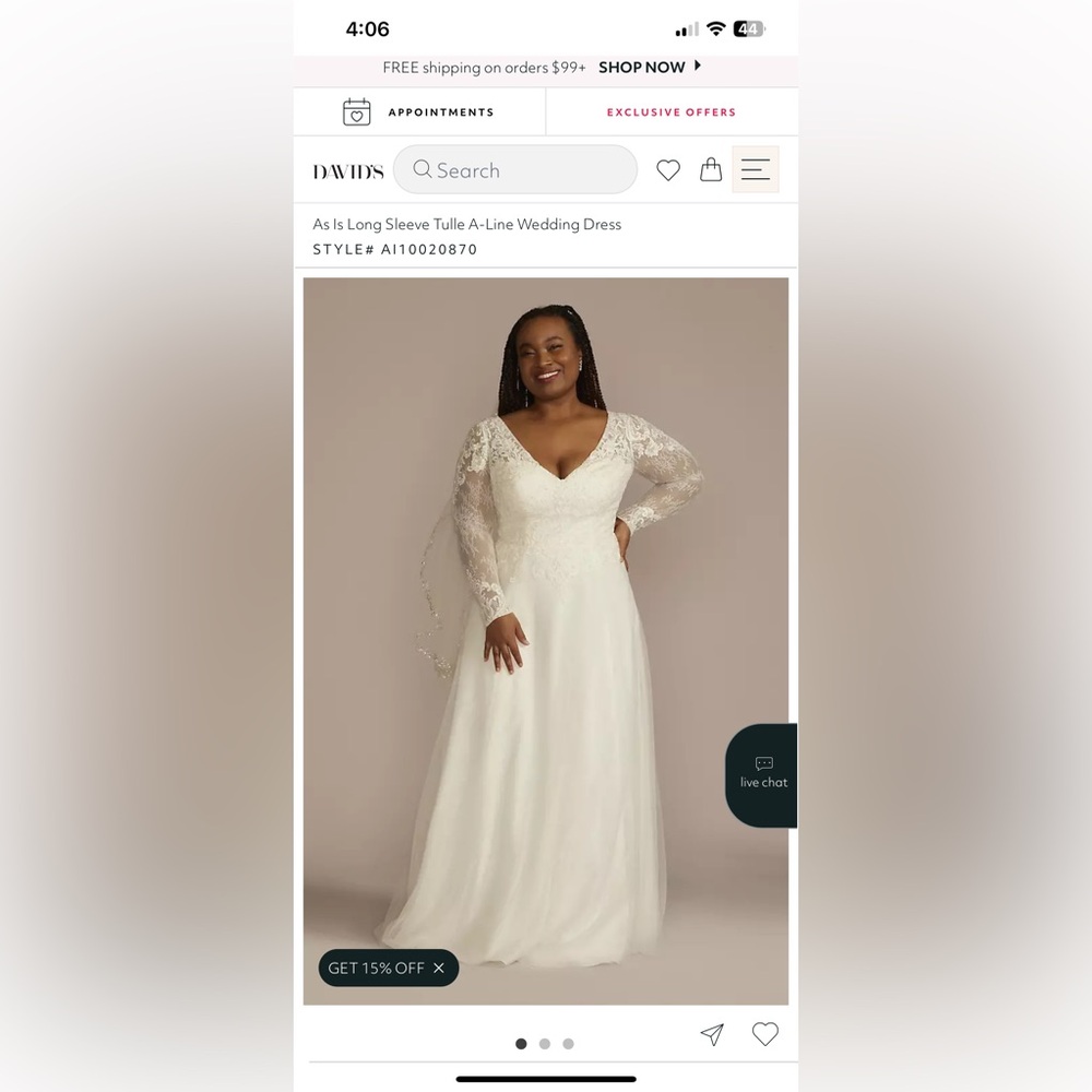 David's Bridal Ivory NWT dress and accessories